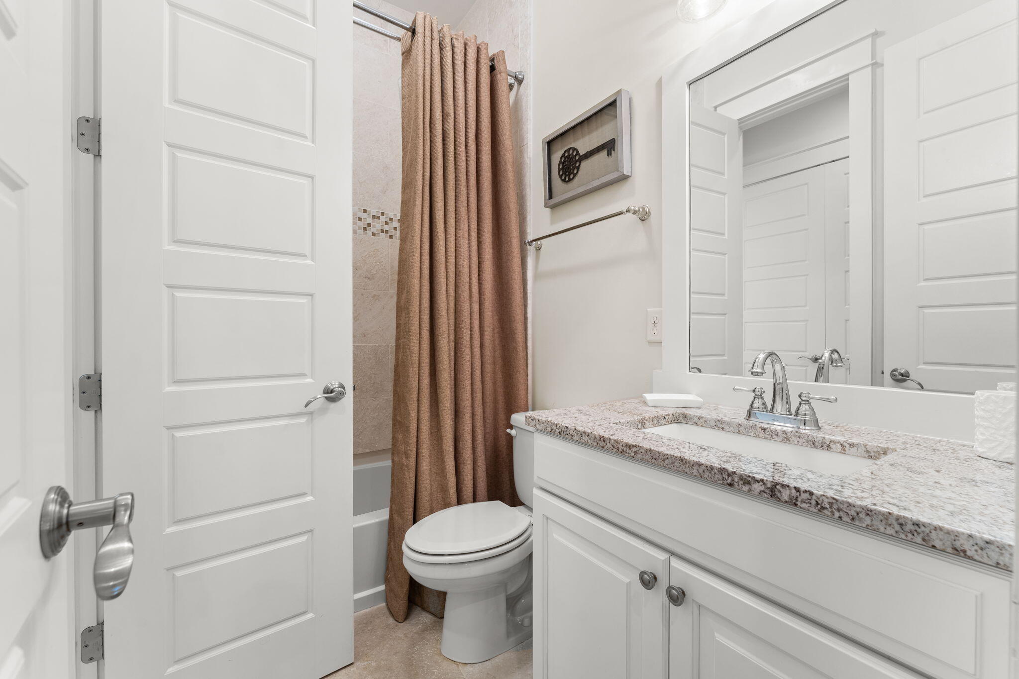 384 East Royal Fern Way Santa Rosa Beach, FL 32459 - Photo 46 of 63 a bathroom with a granite countertop sink toilet and mirror