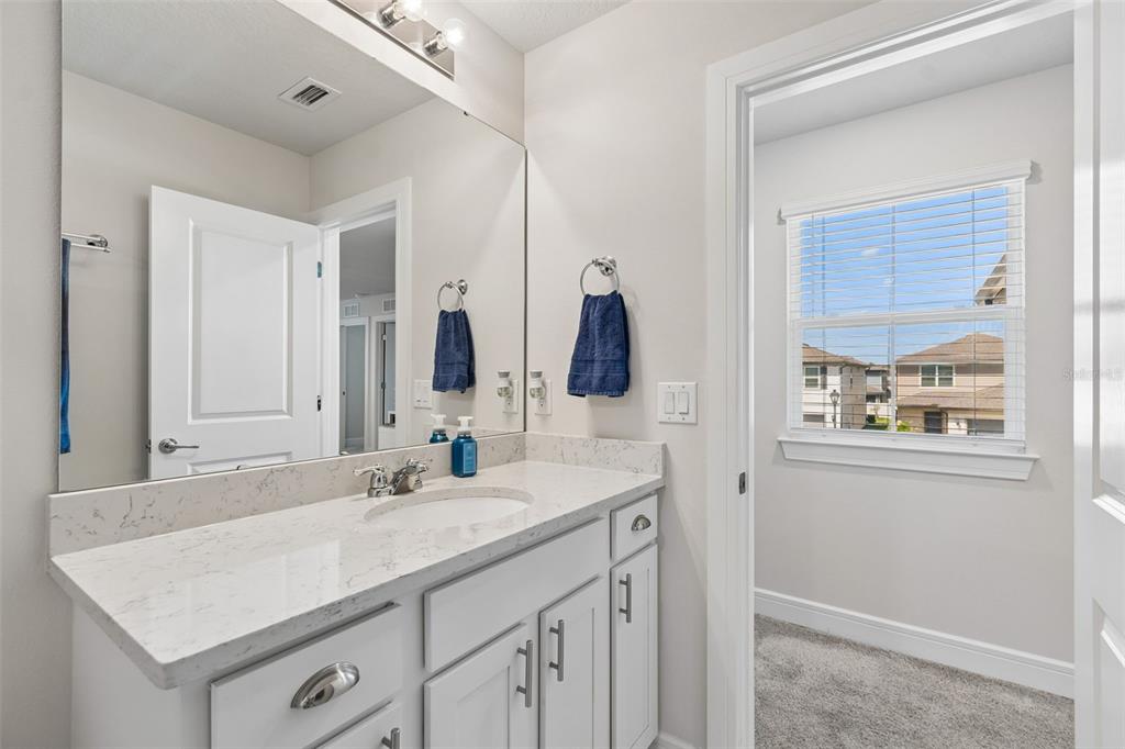 6608 Ryestone Way Wesley Chapel, FL 33545 - Photo 38 of 66 a bathroom with a sink vanity and a mirror