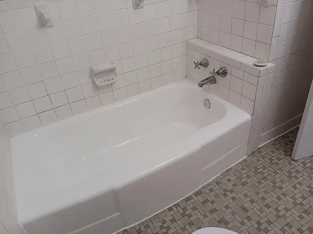 a bathroom with a bathtub