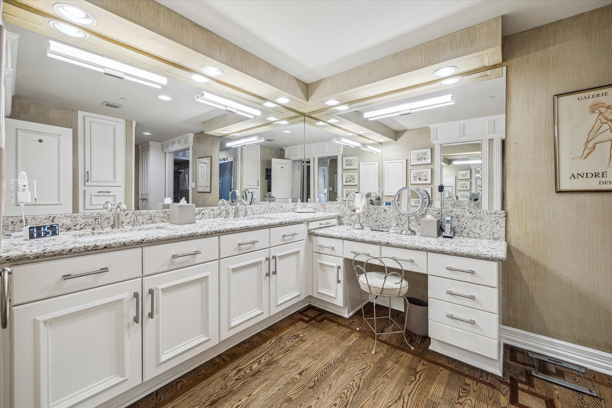 101 Westcott Street, Unit 202 Houston, TX 77007 - Photo 15 of 33 a spacious bathroom with a granite countertop sink mirror and a