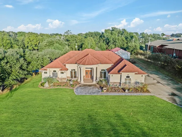 an aerial view of a house