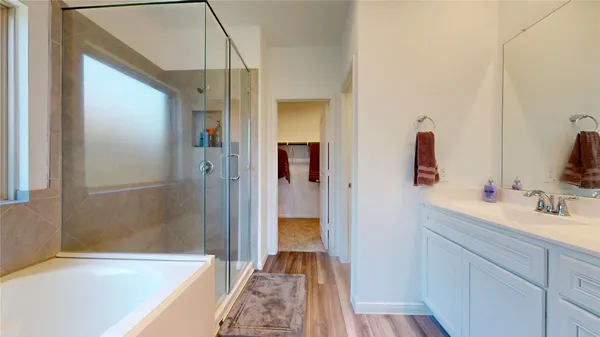 a bathroom with a bathtub