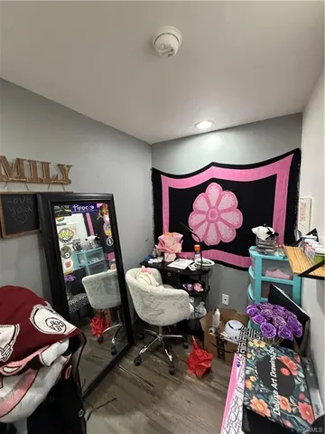 a living room with furniture and a rug