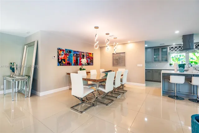 a workspace with furniture and a kitchen