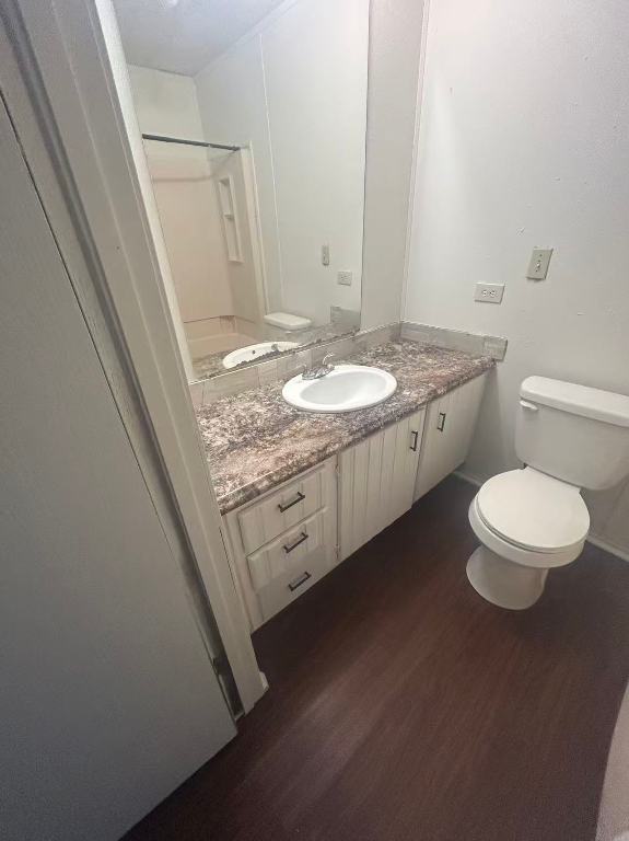 23393 Nameless Road, Unit 123 Leander, TX 78641 - Photo 10 of 15 a bathroom with a granite countertop sink a toilet and a mirror