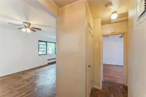 a view of an entryway with a chandelier