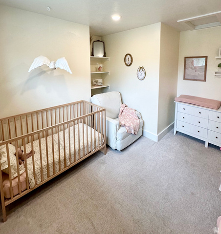 1148 290 South Logan, UT 84321 - Photo 25 of 34 Recessed lighting, wall-mounted shelving, and light-toned carpeting