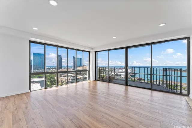 wooden floor with an empty room and glass door