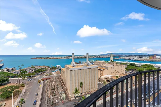 a view of a city from a balcony