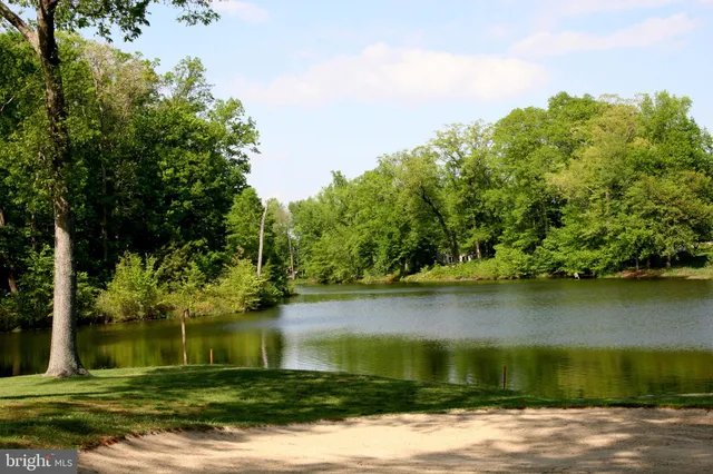 a view of a lake with a yard