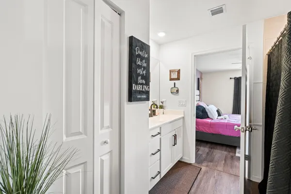 a backyard of a house with lots of green space and mountain view