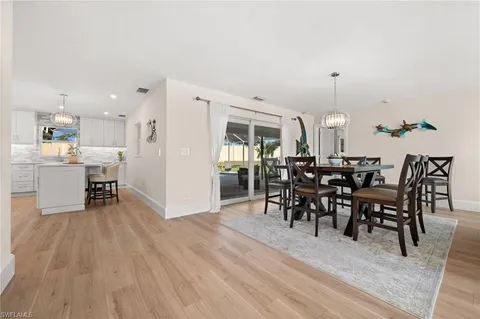 a view of a dining area with furniture and wooden floor