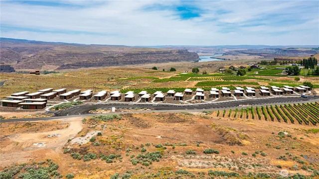 an outdoor space with furniture