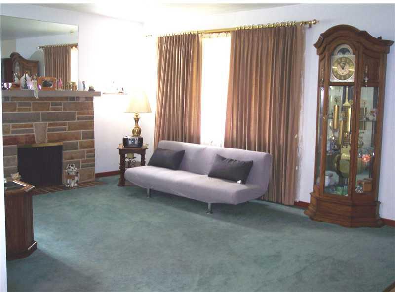 Living Room. View of living room with decorative fireplace.