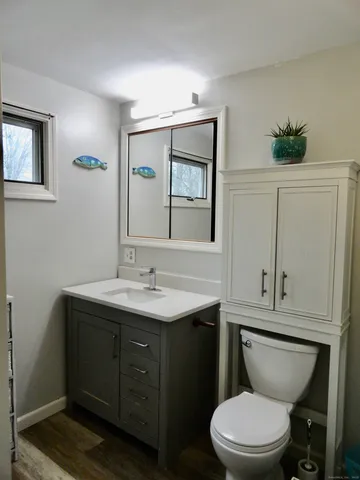a bathroom with a toilet a sink and mirror