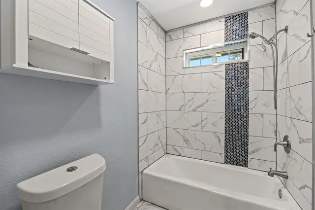 a bathroom with a toilet and a bathtub