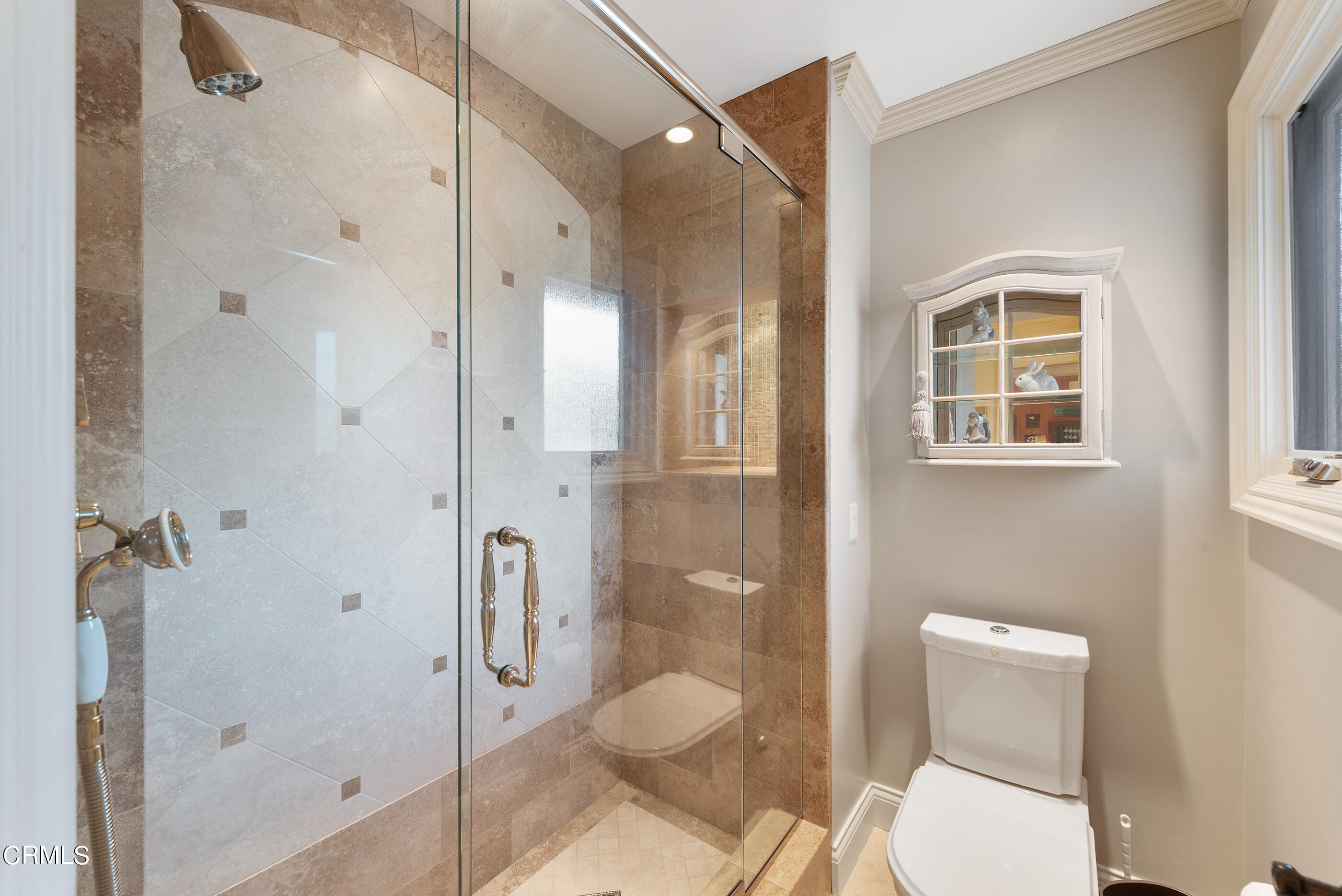 6893 Aviano Drive Camarillo, CA 93012 - Photo 34 of 67 a bathroom with a granite countertop toilet a shower and a sink