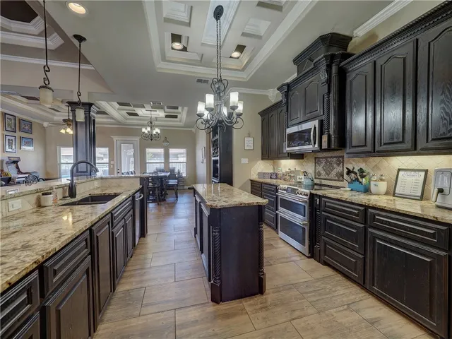 a kitchen with lots of counter top space