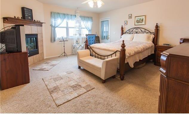 1038 Bowstring Road Monument, CO 80132 - Photo 11 of 25 a spacious bedroom with a bed and a fireplace
