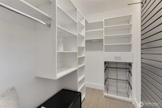 a view of walk in closet with empty racks