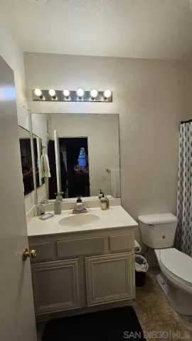 a bathroom with a sink a toilet a mirror and shower