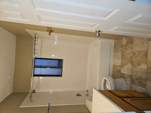 a bathroom with a sink and a shower