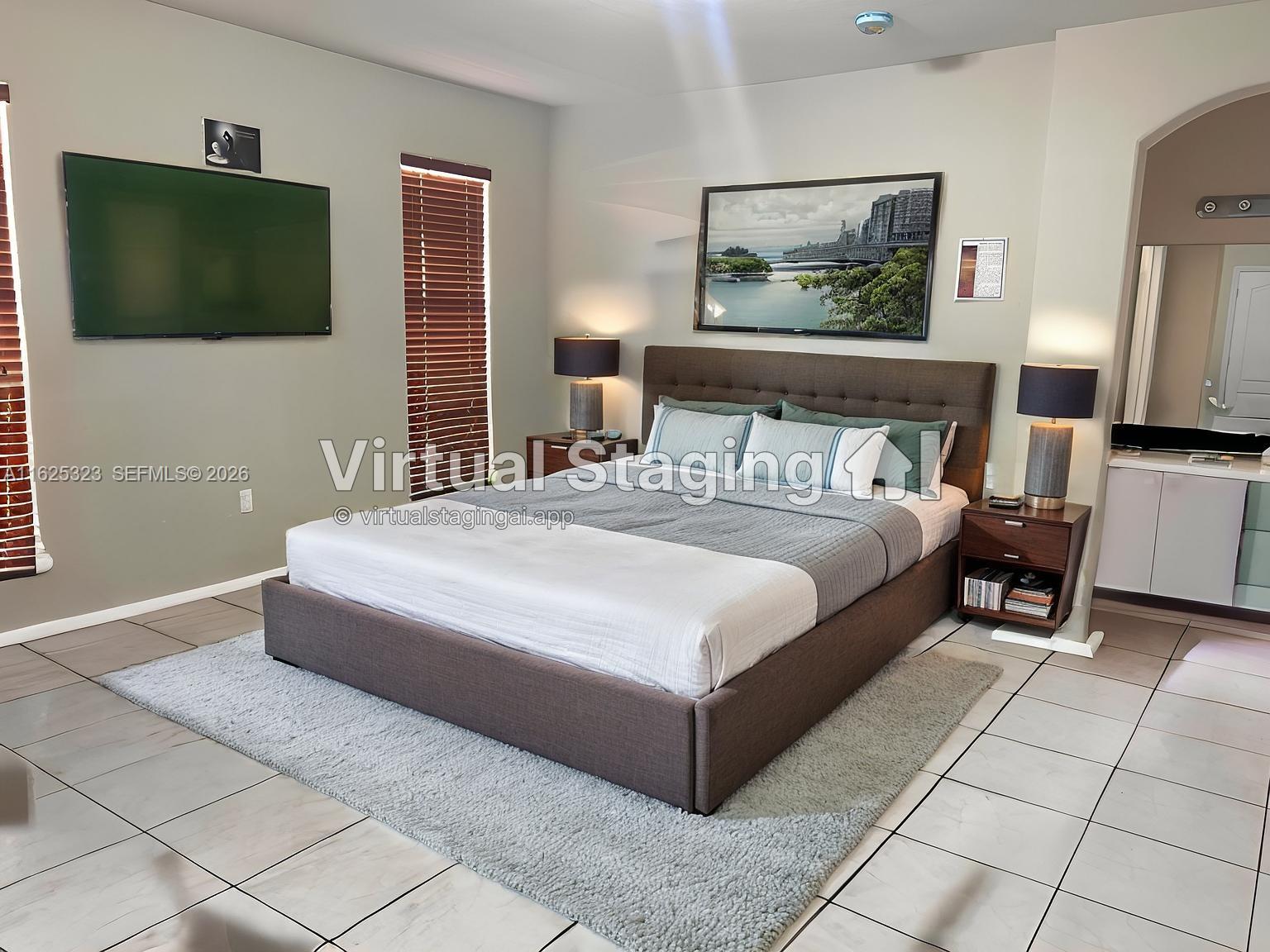12414 Southwest 213th Street Miami, FL 33177 - Photo 6 of 15 a bedroom with a bed and a flat screen tv