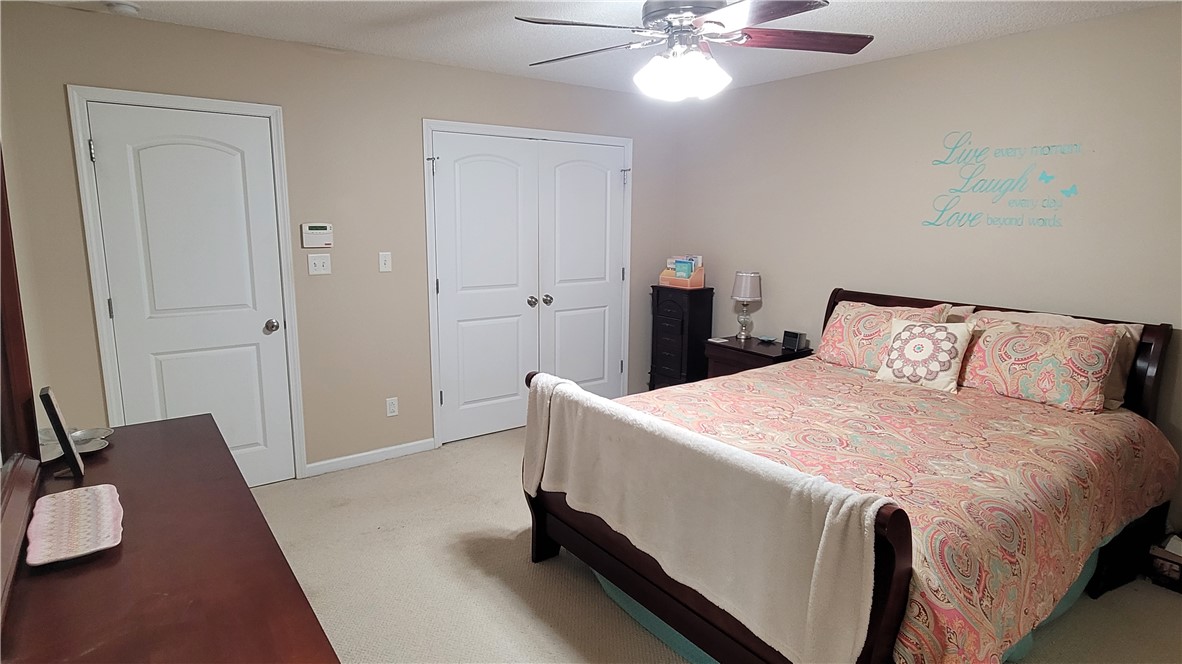 325 McAdams School Road Honea Path, SC 29654 - Photo 13 of 22 A well-lit bedroom features soft carpet and a convenient ceiling fan for ultimate comfort.