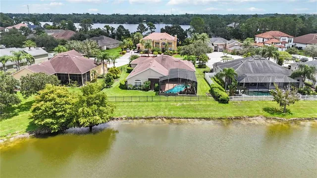 a view of a lake with houses