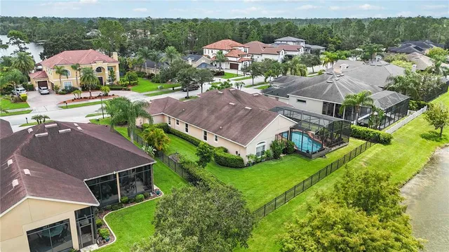 an aerial view of residential houses with outdoor space and street view