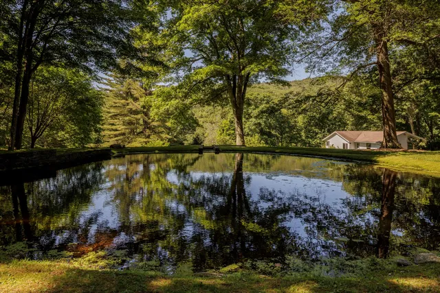 a view of a lake with houses