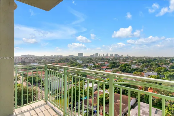 a view of a city from a balcony