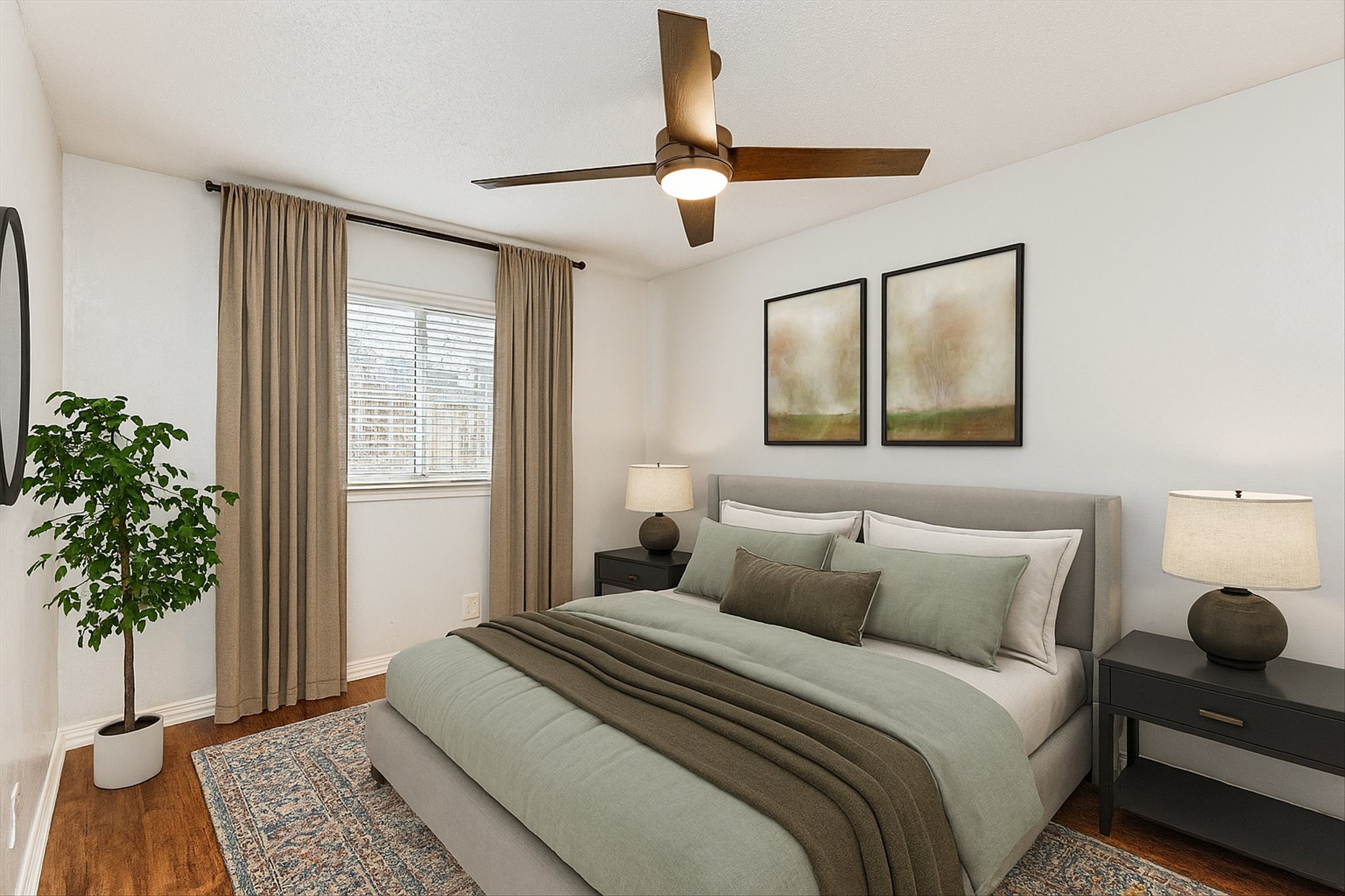 2401 Manor Road, Unit 120 Austin, TX 78722 - Photo 3 of 34 a bedroom with bed and a potted plant