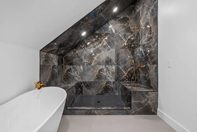 a bathroom with a bathtub