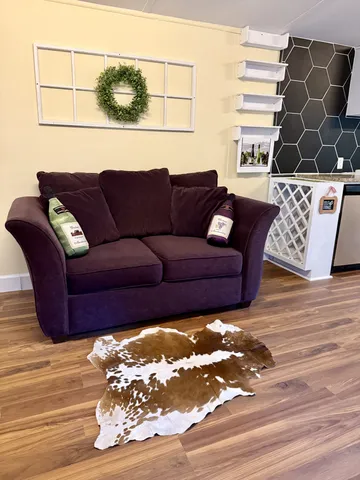 a living room with a couch and a coffee table