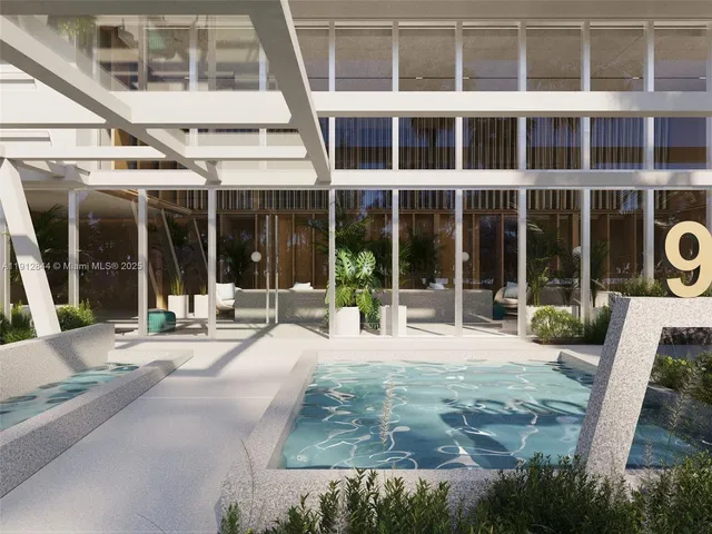 a view of a building with sitting area