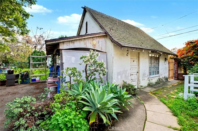 a view of a park with large trees