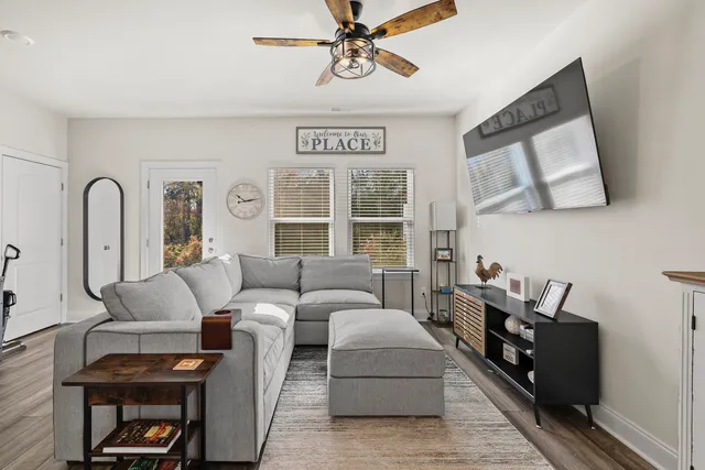 a living room with furniture