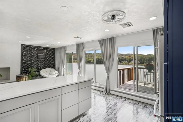 a view of lake from a balcony