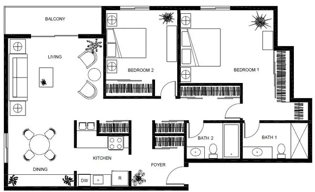 a black and white photo of a painting on the wall