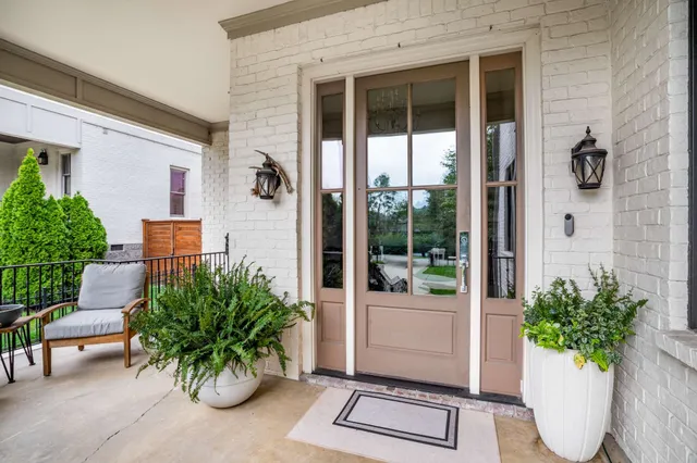a potted plant sitting in front of a house