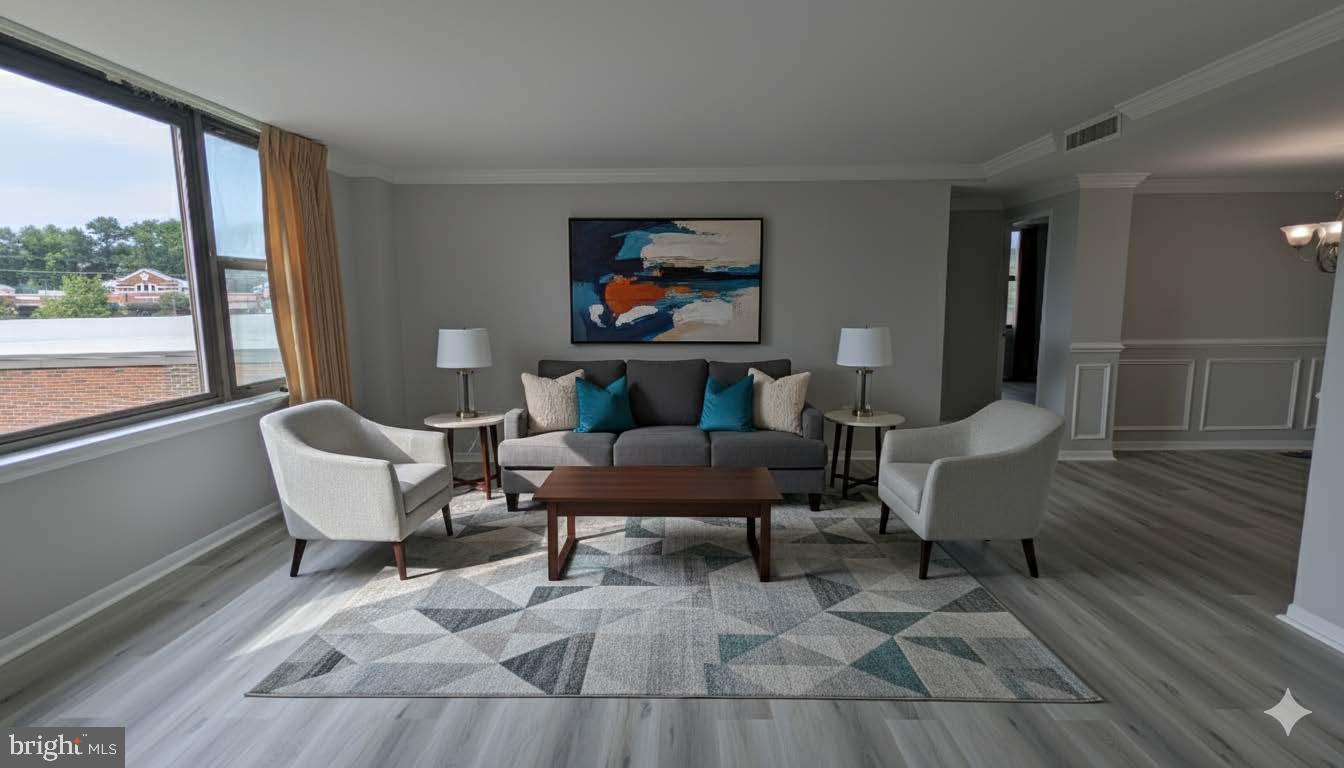 4600 Duke Street, Unit 620 Alexandria, VA 22304 - Photo 8 of 40 a living room with furniture a rug and a large window