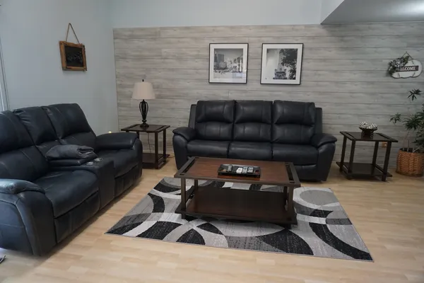 a living room with furniture and a couch