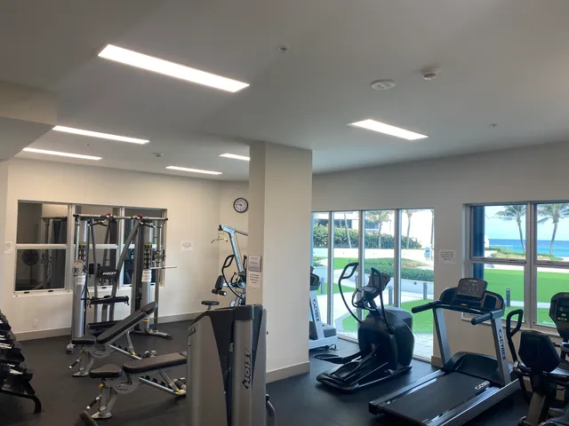 a view of a room with gym equipment