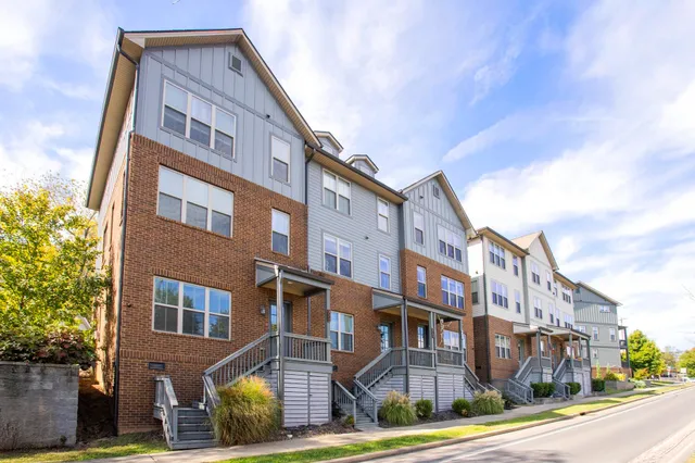 a front view of a multi story building