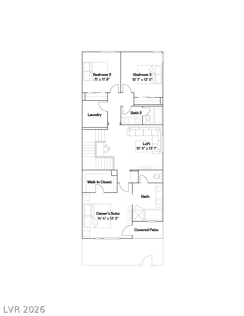 1027 Barker Ridge Street Henderson, NV 89002 - Photo 3 of 3 A well-designed floor plan details the upper level, featuring an owner's suite, two additional bedrooms, a loft, and a covered patio.