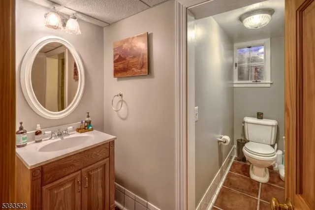 a bathroom with a toilet a sink and a mirror