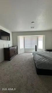 a bedroom with a bed and a television