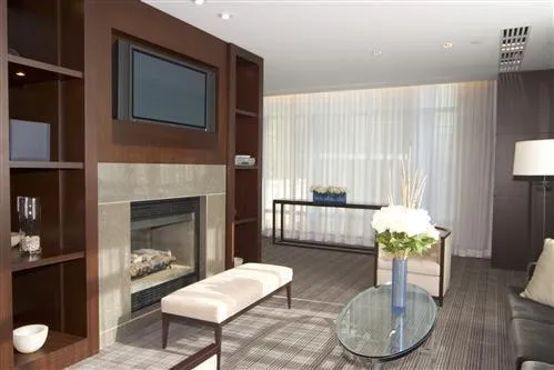 a living room with furniture potted plant and a fireplace