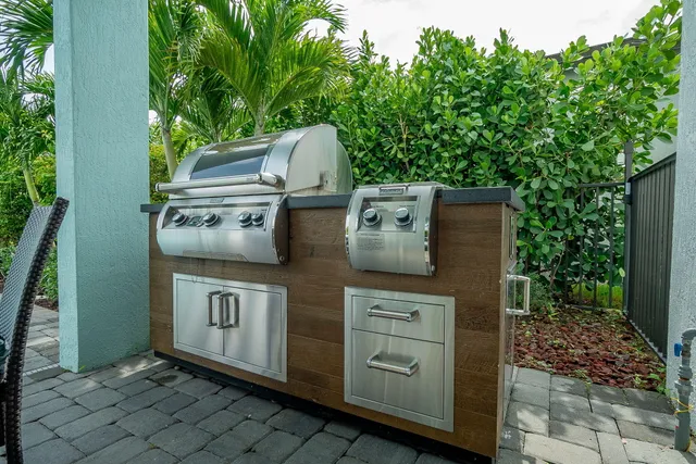 an aerial view of a city with lake view